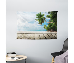 Sandy Tropic Ocean Beach Pier Wide Tapestry