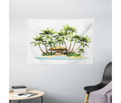 Trees and Bungalow Tiki Bar Wide Tapestry