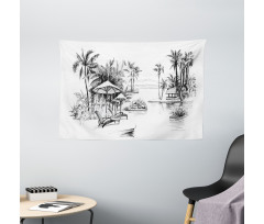 Sketchy Drawn Holiday Paradise Wide Tapestry