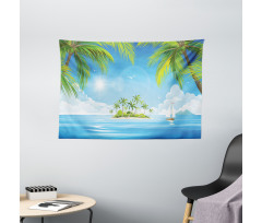 Cartoon of Tropical Island Wide Tapestry