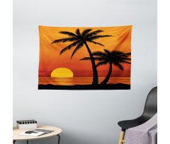 Orange Ombre Sunset and Trees Wide Tapestry