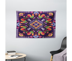 Rooster and Flowers Wide Tapestry