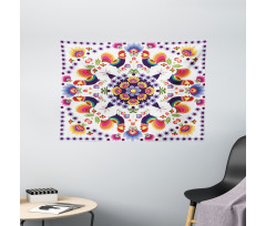 Folkloric Flowers Wide Tapestry