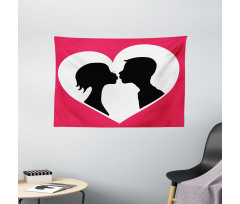 Couple Silhouette in Heart Wide Tapestry