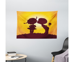 Children Silhouettes Wide Tapestry