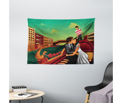 Romantic Couple on Gondola Wide Tapestry