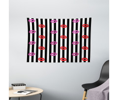 Lipstick Prints on Stripes Wide Tapestry