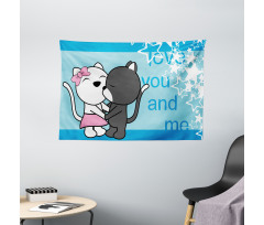 Love You and Me with Cats Wide Tapestry