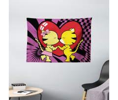 Cartoon Tigers Heart Wide Tapestry