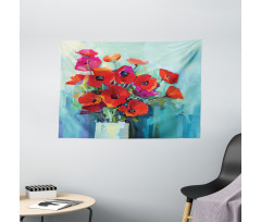 Poppy Flowers in Vase Wide Tapestry