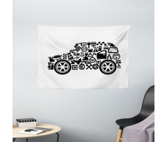 Car Shape Pictograms Wide Tapestry