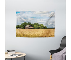 Cottage in a Wheat Field Wide Tapestry