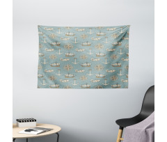 Retro Nautical Elements Art Wide Tapestry