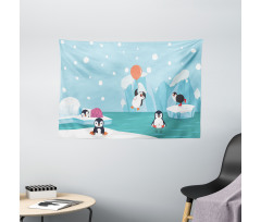 Penguins on Ice Wide Tapestry