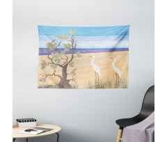 Birds on Beach Coastal Doodle Wide Tapestry