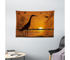 Bird Silhouettes Swamp Sunset Wide Tapestry