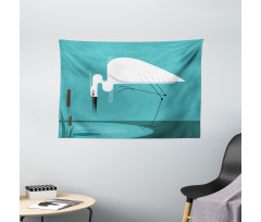 Bird Stands on Lake Shore Wide Tapestry