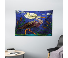 Stain Glass Brown Tone Heron Wide Tapestry