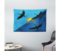 Flying Bird at Horizon Sunset Wide Tapestry