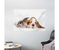 Puppy Kitten Sleeping Wide Tapestry