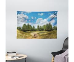 Running Dog Trees Sky Wide Tapestry