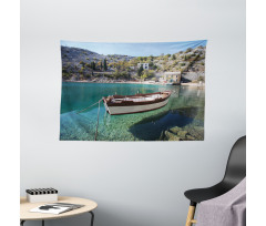 Tranquil Scene Boat on Bay Wide Tapestry