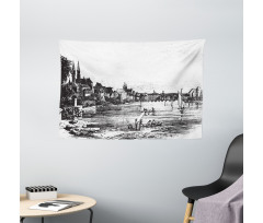 Vintage Cityscape of Istria Wide Tapestry