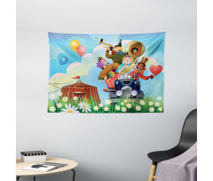 Vintage Car Circus Wide Tapestry