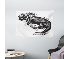 Woodcut Fossil Dinosaur Wide Tapestry