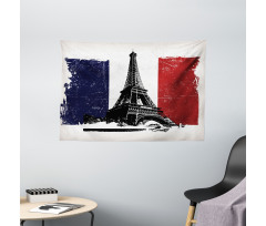 Grunge Flag Eiffel Tower Wide Tapestry