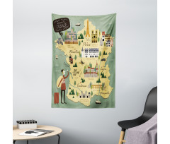 Travel Landmarks Map Doodle Tapestry