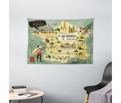 Travel Landmarks Map Doodle Wide Tapestry