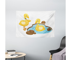 Funny Cartoon Style Animals Wide Tapestry