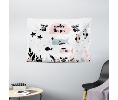 Under the Sea Fauna Cartoon Wide Tapestry