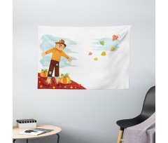 Scarecrow and Fruits Wide Tapestry