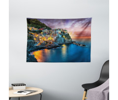 Night View Coast Village Wide Tapestry