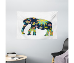 Oriental Floral Elephant Wide Tapestry