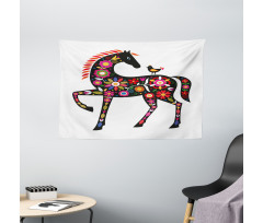 Floral Ornate Horse Bird Wide Tapestry