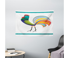 Vivid Polish Rooster Motif Wide Tapestry