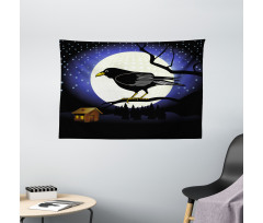 Full Moon Night Bird Wide Tapestry