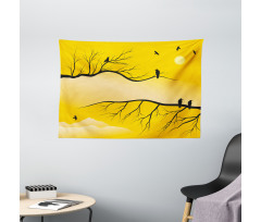 Birds on Bare Branches Wide Tapestry