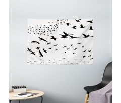 Monochrome Flying Birds Wide Tapestry