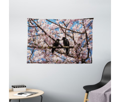 Birds on Sakura Tree Wide Tapestry