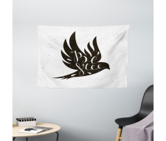 Be Free Text on Flying Bird Wide Tapestry