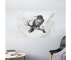 Bird on Bare Branch Art Wide Tapestry