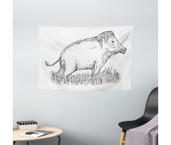 Outline Sketch Wild Boar Wide Tapestry