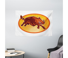 Retro Attacking Wild Boar Wide Tapestry