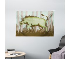 Vintage Pig Boar in Woods Wide Tapestry