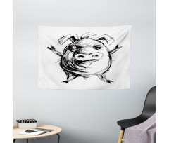 Sketch of Angry Rebel Pig Wide Tapestry