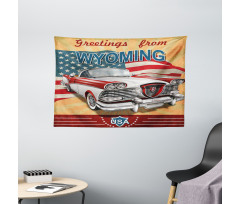 Vintage Car and Greetings Wide Tapestry